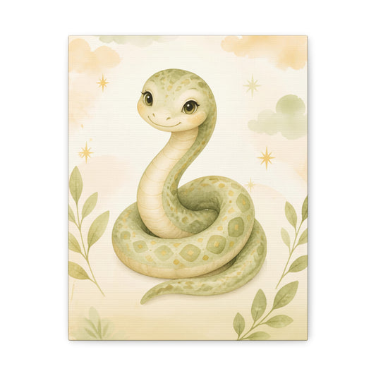 Cute Green Snake Nursery Canvas Art