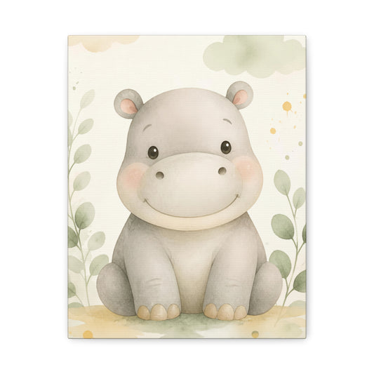 Cute Hippo Nursery Canvas Art