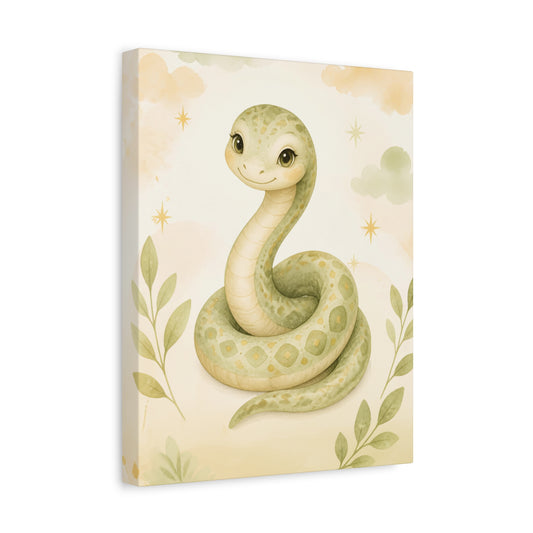 Cute Green Snake Nursery Canvas Art