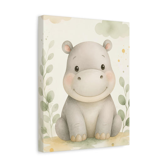 Cute Hippo Nursery Canvas Art